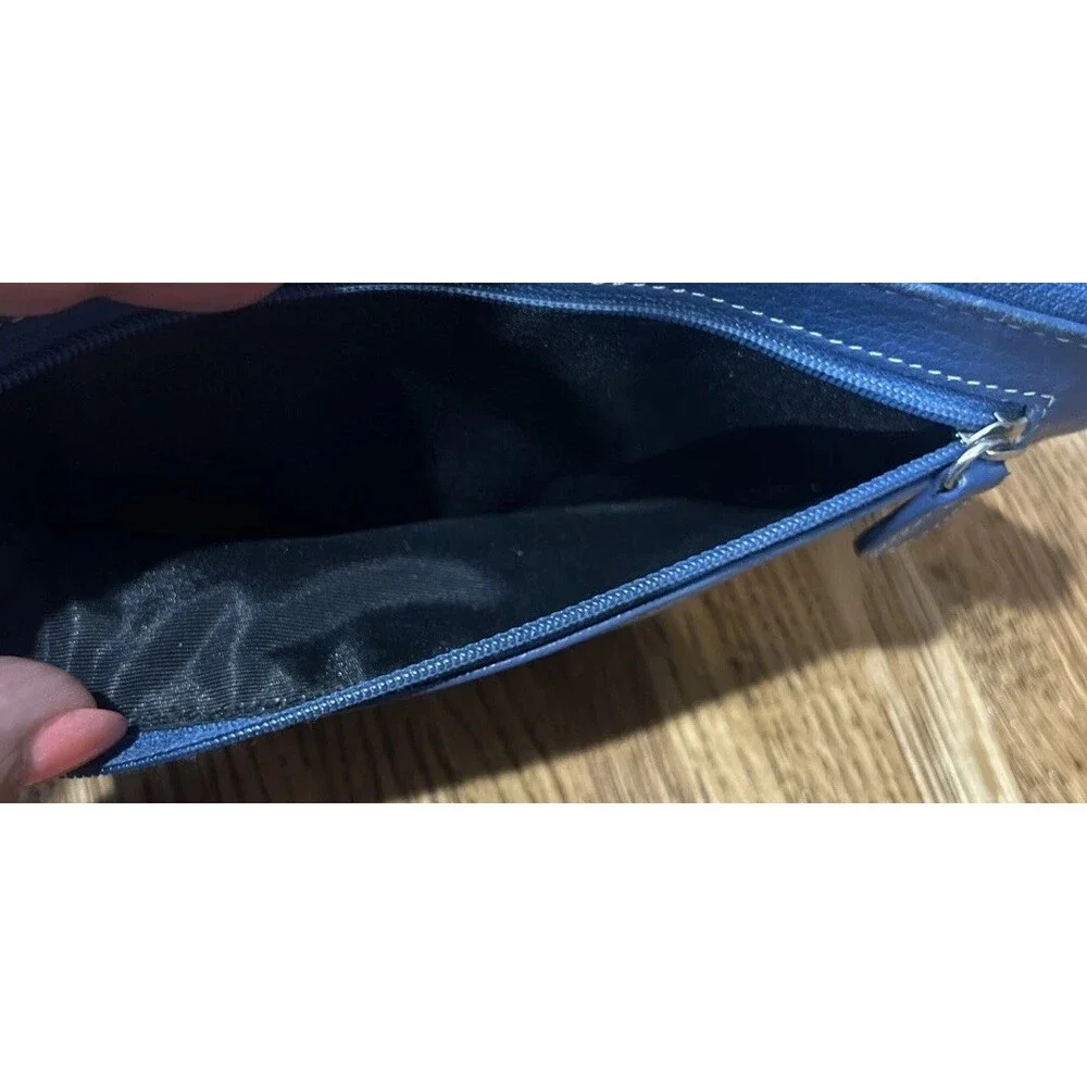 Tignanello Blue Pebbled Genuine Leather Zip Around Wallet Organizer Pocketbook